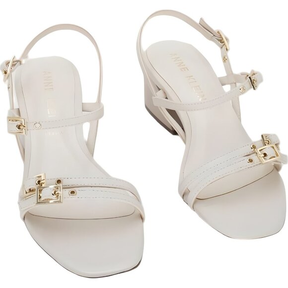 Anne Klein Mackenzie Strappy Block Heel Sandals White US 7M - Picture 1 of 6